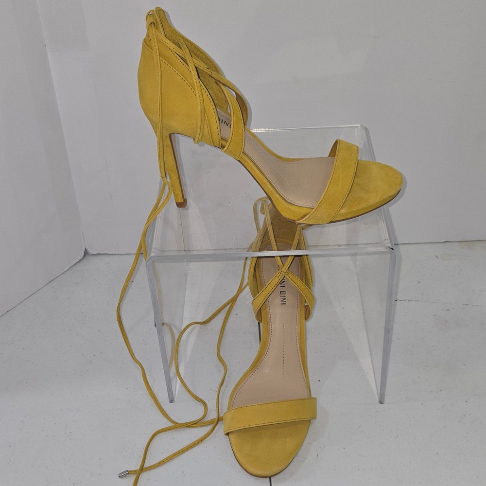 Gianni Bini Daymey Yellow Leather Lace Up Strappy Stiletto Sandals Size 8M